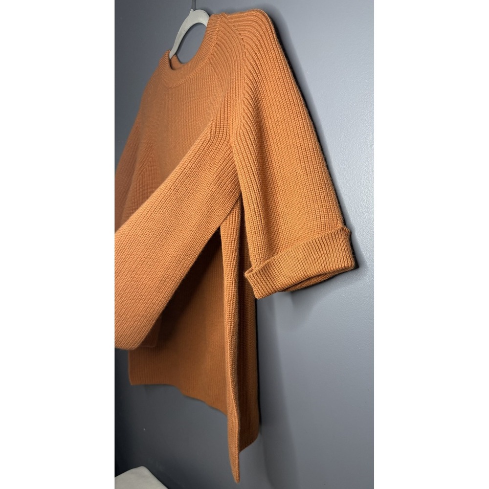 COS Sweater Womens XS Orange 100% Wool Raglan 3/4 Sleeve Chunky Knit Boxy Slits - Picture 2 of 11